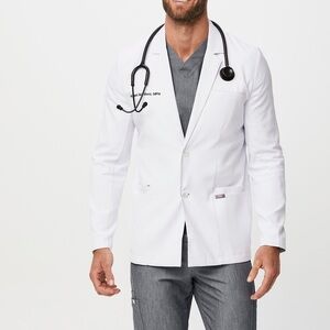 [S]Figs Classic Men Harlem White Slim Short Lab Coat Jacket